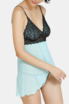 Zivame Lace N Mesh Babydoll With Thong - Mint Blue — thumbnail 4