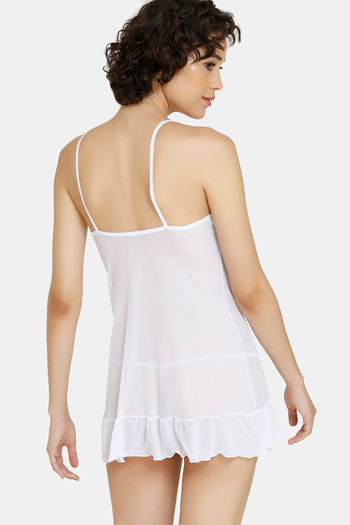 Buy Zivame Lace N Mesh Babydoll With Thong - White at Rs.1297 online | Nightwear online