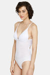 Zivame Padded WireFree Lace N Mesh Teddy - White — thumbnail 2