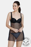 Zivame Lace N Mesh Babydoll With Thong - Black — thumbnail 1