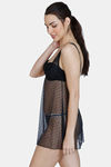 Zivame Lace N Mesh Babydoll With Thong - Black — thumbnail 2