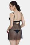 Zivame Lace N Mesh Babydoll With Thong - Black — thumbnail 3