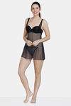 Zivame Lace N Mesh Babydoll With Thong - Black — thumbnail 4