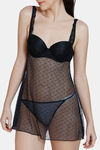 Zivame Lace N Mesh Babydoll With Thong - Black — thumbnail 5