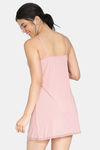 Zivame Lace N Mesh Babydoll With Thong - Powder Pink — thumbnail 3
