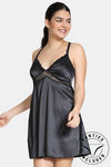 Zivame Satin Babydoll With Thong - Anthracite — thumbnail 1