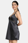Zivame Satin Babydoll With Thong - Anthracite — thumbnail 2