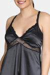 Zivame Satin Babydoll With Thong - Anthracite — thumbnail 4
