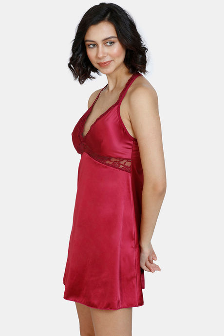 Zivame Satin Babydoll With Bikini Set - Beet Red — image 2