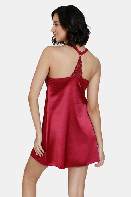 Zivame Satin Babydoll With Bikini Set - Beet Red — image 3