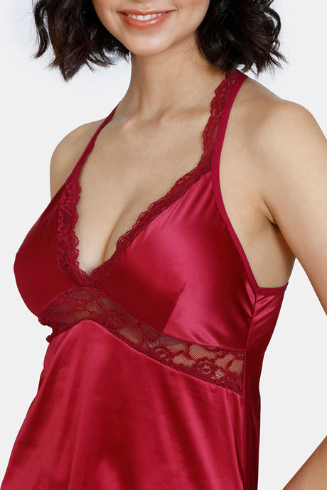 Zivame Satin Babydoll With Bikini Set - Beet Red — image 5