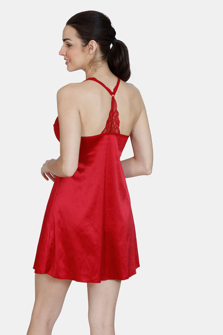Zivame Satin Babydoll With Thong - Chili Pepper — image 3