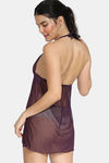 Zivame Poly Knit Skin Fit Lace N Mesh Babydoll With Thong  - Purple — thumbnail 3