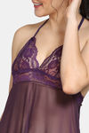 Zivame Poly Knit Skin Fit Lace N Mesh Babydoll With Thong  - Purple — thumbnail 4