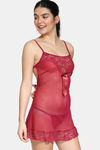 Zivame Lace N Mesh Babydoll With Thong - Ruby Wine — thumbnail 2