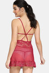 Zivame Lace N Mesh Babydoll With Thong - Ruby Wine — thumbnail 3