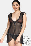 Zivame Lace N Mesh Babydoll With Thong - Black — thumbnail 1