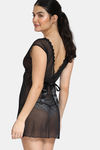 Zivame Lace N Mesh Babydoll With Thong - Black — thumbnail 3