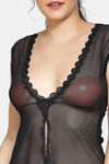 Zivame Lace N Mesh Babydoll With Thong - Black — thumbnail 4