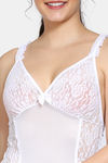 Zivame Lace N Mesh Babydoll With Thong - White — thumbnail 4