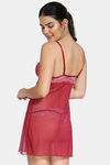 Zivame Lace N Mesh Babydoll With Thong - Red — thumbnail 3