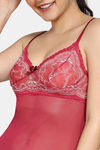 Zivame Lace N Mesh Babydoll With Thong - Red — thumbnail 4