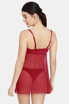 Zivame Jacquard Scrolls Babydoll With Thong - Rhododendron — thumbnail 3