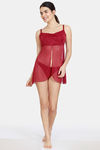 Zivame Jacquard Scrolls Babydoll With Thong - Rhododendron — thumbnail 4