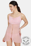 Zivame Jacquard Scrolls Babydoll With Thong - Rose Tan — thumbnail 1