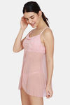 Zivame Jacquard Scrolls Babydoll With Thong - Rose Tan — thumbnail 2