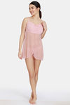 Zivame Jacquard Scrolls Babydoll With Thong - Rose Tan — thumbnail 4