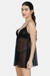 Zivame Lace N Mesh Babydoll With Thong - Black — thumbnail 2