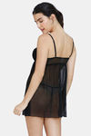 Zivame Lace N Mesh Babydoll With Thong - Black — thumbnail 3