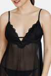 Zivame Lace N Mesh Babydoll With Thong - Black — thumbnail 5