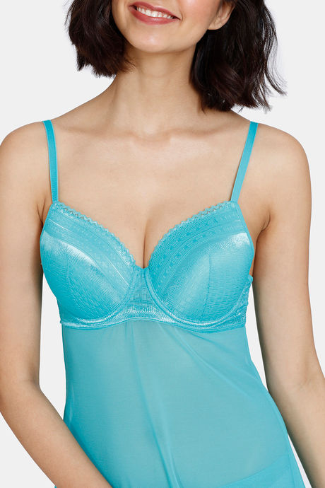 Zivame Lace N Mesh Babydoll With Thong - Ceramic — image 5