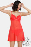 Zivame Lace N Mesh Babydoll With Thong - Hibiscus — thumbnail 1