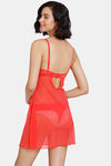 Zivame Lace N Mesh Babydoll With Thong - Hibiscus — thumbnail 3