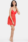 Zivame Lace N Mesh Babydoll With Thong - Hibiscus — thumbnail 4