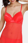 Zivame Lace N Mesh Babydoll With Thong - Hibiscus — thumbnail 5
