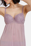 Zivame Lace N Mesh Babydoll With Thong - Elderberry — thumbnail 5