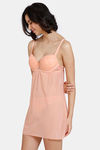 Zivame Lace N Mesh Babydoll With Thong - Salmon — thumbnail 2