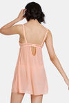 Zivame Lace N Mesh Babydoll With Thong - Salmon — thumbnail 3