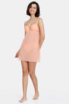 Zivame Lace N Mesh Babydoll With Thong - Salmon — thumbnail 4