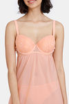 Zivame Lace N Mesh Babydoll With Thong - Salmon — thumbnail 5
