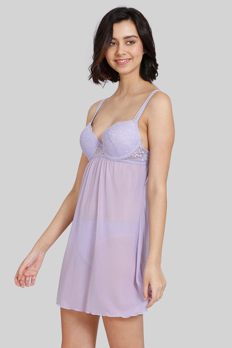Zivame Lace N Mesh Babydoll With Thong - Violet Tulip — image 2
