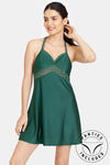 Zivame Non Padded Wirefree Relaxed Fit Lace Babydoll With Bikini Panty - Dark Green — thumbnail 1
