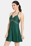 Zivame Non Padded Wirefree Relaxed Fit Lace Babydoll With Bikini Panty - Dark Green — thumbnail 2