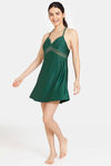 Zivame Non Padded Wirefree Relaxed Fit Lace Babydoll With Bikini Panty - Dark Green — thumbnail 4