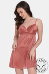 Zivame Coral Glaze Padded Wirefree Relaxed Fit Babydoll With Thong - Cinnabar — thumbnail 1