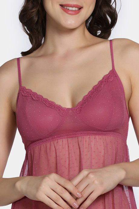 Zivame Lace N Mesh Babydoll with Thong - Malaga — image 5